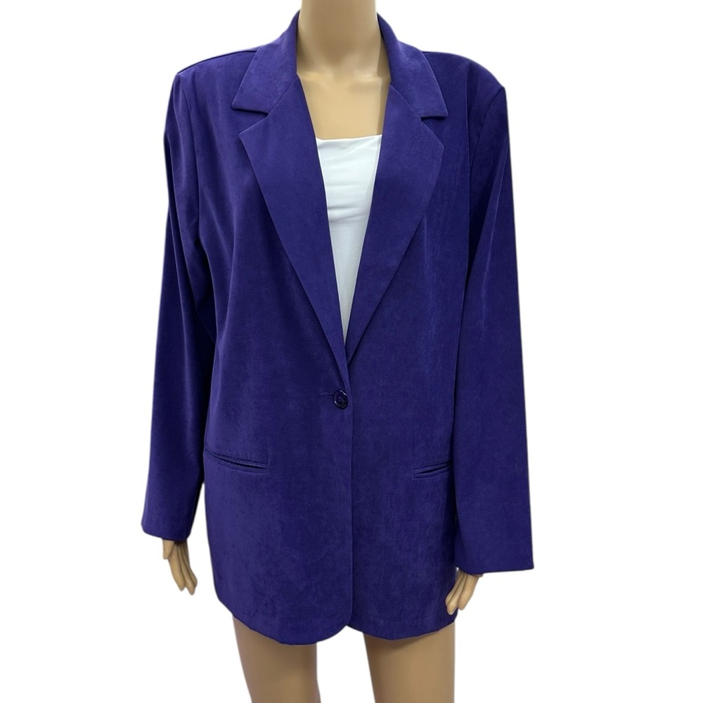 Vintage Briggs Purple Soft Lightweight One Button Blazer with Pockets Womens 10